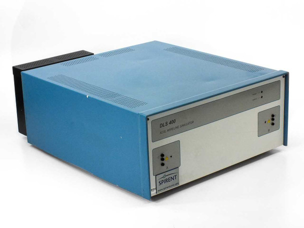 Spirent DLS 400 ADSL Wireline Simulator – front-left three-quarter view showing blue enclosure and front panel label