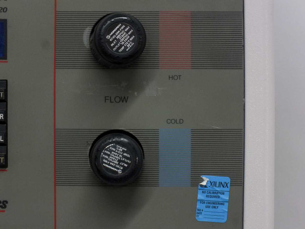 Close-up of Thermonics T-2423 front panel showing T-2420 model designation, Cycle, Soak, Hot, Ambient, Cold mode switches, Remote/Local, Compressor toggle, blue LCD display, Status Heater and Fail Safe indicators, and Thermonics logo