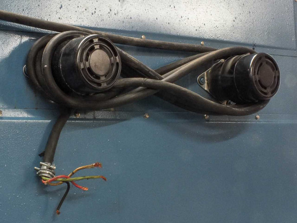 Thermotron SM-16-SL power cable connections showing two large twist-lock connectors and pigtail wiring leads