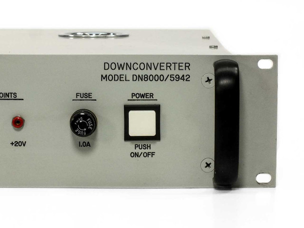 Miteq DN8000/5942 – close-up of front panel right section showing Fuse (1.0A), Power push on/off button, and model label DN8000/5942