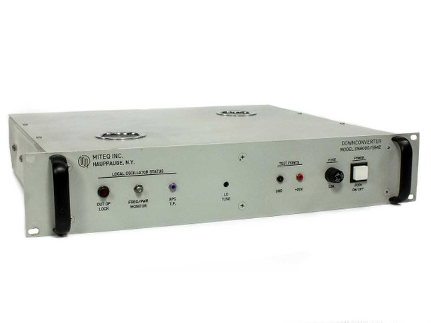 Miteq DN8000/5942 C-Band Downconverter – front panel view showing Local Oscillator Status indicators and Test Points section