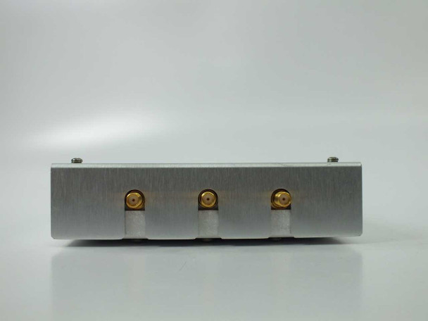 Varian 01016270-02/11 RF Detector Assembly – opposite side view showing three SMA RF connectors on aluminum enclosure