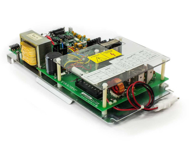 Varian 59782-01018020-01 CCA Heater and Shunt Assembly – angled view from opposite side showing secondary PCB board, wiring, and acrylic shield