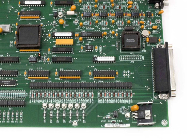 Control PCB Assembly 01015980 REV-14 – close-up of second QFP IC, DB-25 connector, and lower board section with part label