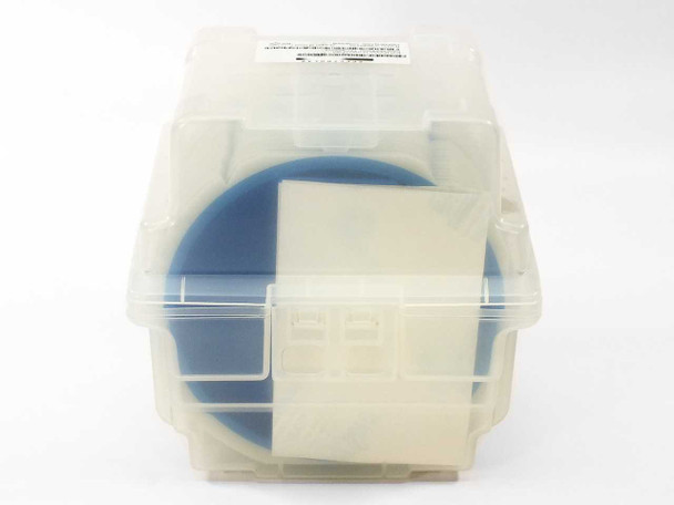 Spectrolab 12-045774-301 wafer container – open top-down view showing blue circular wafer carrier tray and clear plastic holder dividers inside container