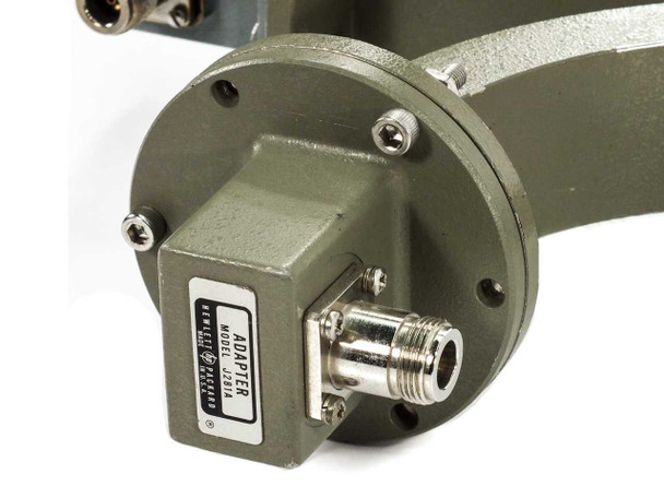 HP J752C Directional Coupler – close-up of right-end HP Adapter (Waveline 401-NF) mounted to circular waveguide flange with N-female connector