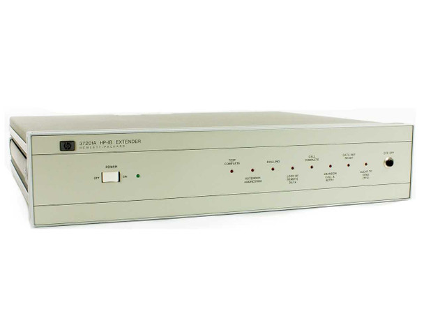 HP Hewlett-Packard 37201A HP-IB Extender — front panel three-quarter view showing power switch and indicator LEDs