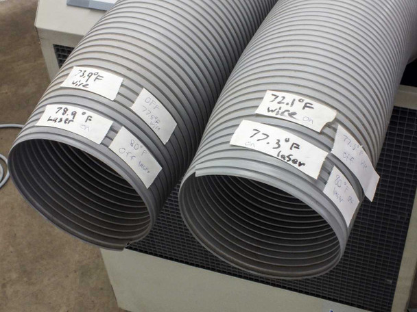 OceanAire OAC3612 dual gray flexible exhaust duct ports with handwritten temperature test labels