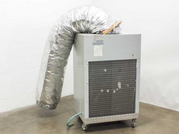 OceanAire OAC3612 rear condenser coil view with flexible exhaust duct and diamond-plate base on casters