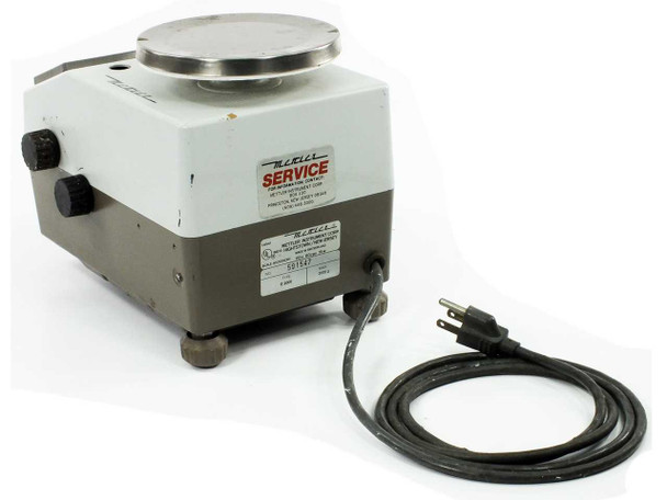 Mettler E2000 benchtop balance – left side view with power cord extended and Mettler Service label visible