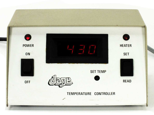 Dage BT22-AP13U Temperature Controller front panel close-up showing Power, Set Temp, Heater SET/READ controls and LED display