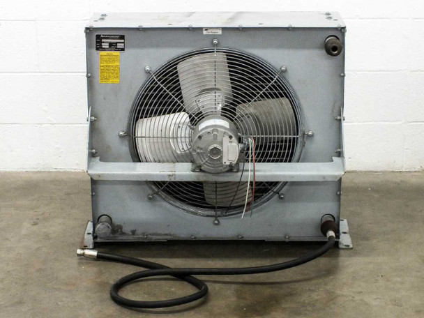 American Industrial AC-30-3 heat exchanger – rear view showing fan blade, motor, wire guard, and hose
