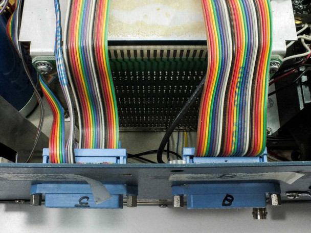 Syn-Optics AFS3000D – interior close-up of ribbon cable connectors attached to internal connector rows labeled B and C
