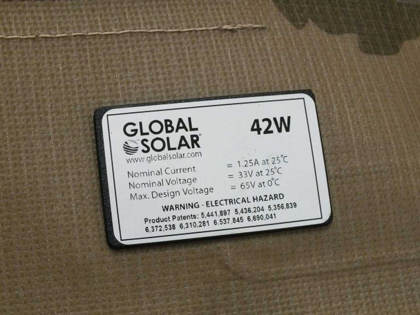 Global Solar 42W 24V Foldable CIGS Powerflex Military Desert Camo Solar Panel