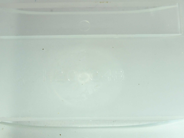 Close-up of Fluoroware H20-0B clip model number embossed on white clip component