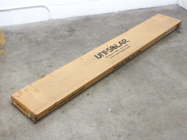 Sealed Uni-Solar original cardboard carton for SHR-17 solar roofing shingles showing Uni-Solar branding and Auburn Hills MI address