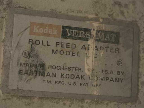 Kodak Versamat Roll Feed Adapter Model 11C — manufacturer label showing Eastman Kodak Company, Made in Rochester USA, UL and CSA marks