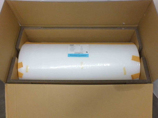 DNP Z777 PV-FS TPO encapsulant film roll — white roll inside open cardboard box, secured with tape, new condition