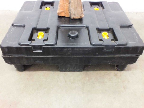 JSI JSI-0047 collapsed flat showing black top and base sections stacked together, side profile view with yellow latch posts visible