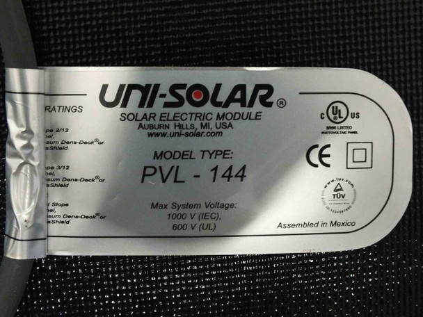Uni-Solar PVL-144 144 Watt PowerBond Amorphous Solar Panel with MC3 Cables