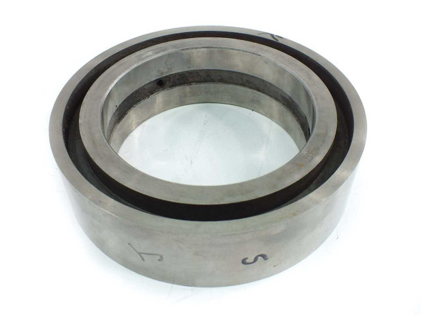 Stainless steel bottom knife ring slitter — elevated angle view showing inner bore and ring profile