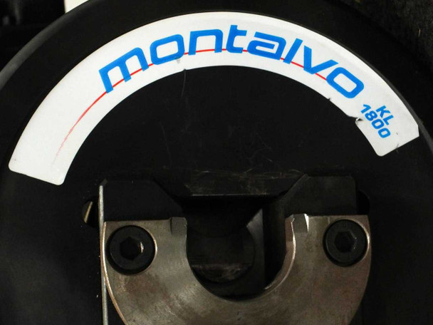 Montalvo KL1800 brake or clutch component close-up showing branded label on circular disc with mounting jaw visible