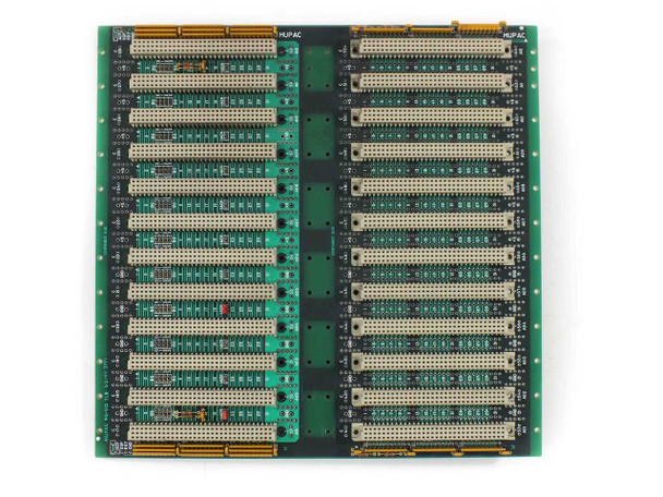 Mupac 4600056A 24-slot VMEbus PCB backplane — front face showing all 24 card-edge connector slots