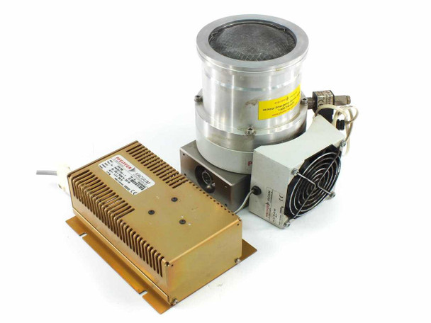 Pfeiffer TMH 261 turbo pump with TPS 200 controller and PM Z01 252 air cooling unit — three-quarter rear view