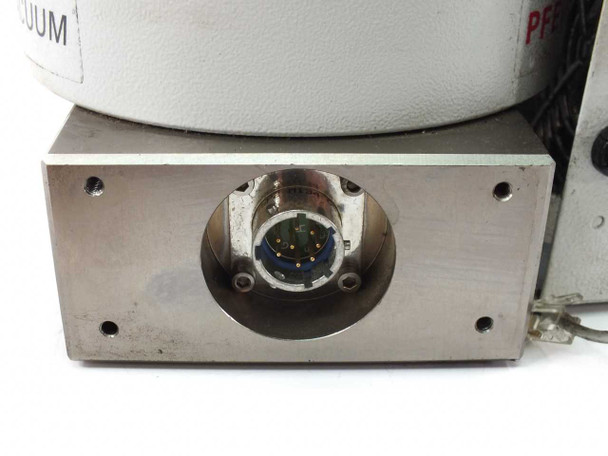 Pfeiffer TMH 261 pump base showing multi-pin circular motor connector on side panel