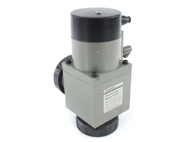 Edwards PV40 Pipeline Valve — front-right angle with product label visible on body and pneumatic fittings on actuator