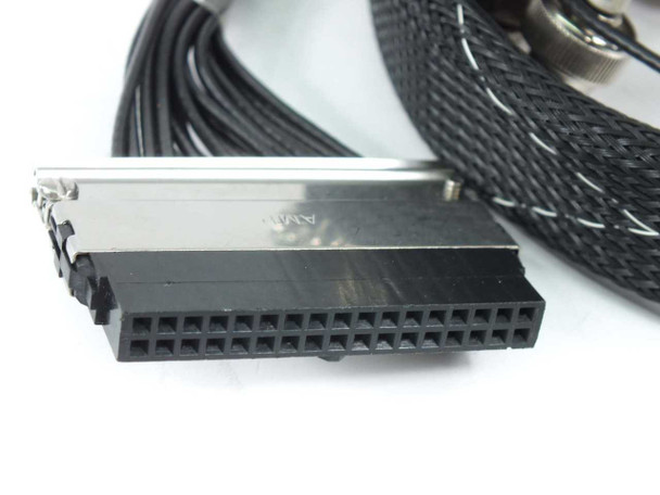 HP Z2220A breakout cable — close-up of ribbon/IDC connector end with braided cable sleeving