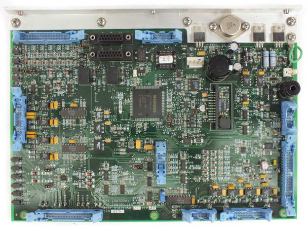 CPI Satcom 01026350 Controller Board — underside/reverse view showing DB-style connector header, TO-220 power transistors, and full component layout