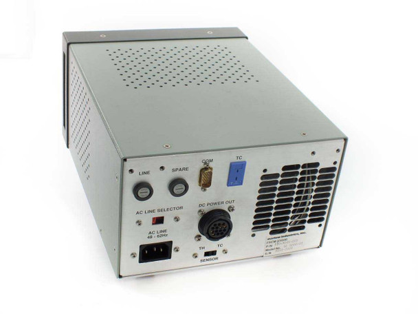 Marlow Industries SE5000 Temperature Controller rear panel — AC Line Selector, IEC AC inlet, COM (DB9), TC terminal block, DC Power Out circular connector, and Sensor (TH/TC) inputs