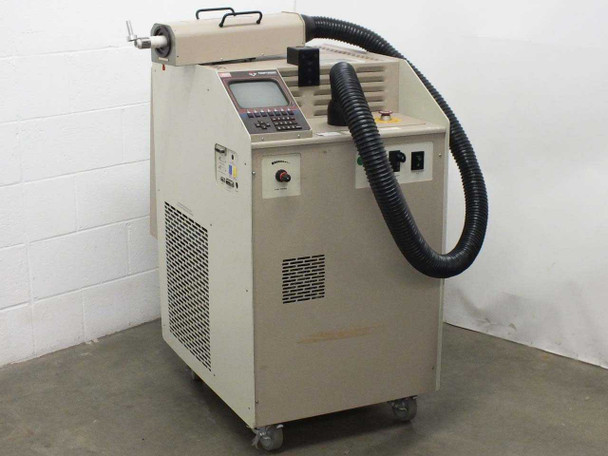 Temptronic TPO4010A Thermostream temperature forcing system – right-side front panel view showing CRT display, keypad controls, and flexible airstream hose