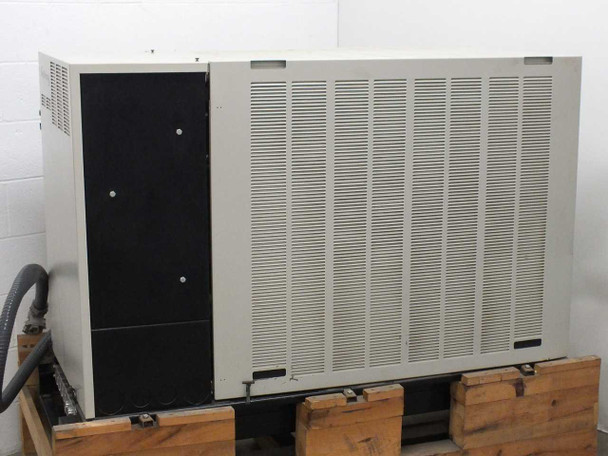 Affinity CWA-100K-MP21CB chiller – rear left exterior view showing louvered panels and conduit