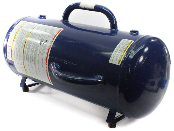Campbell Hausfeld ET2000 air tank – left side showing safety label and wire stand feet