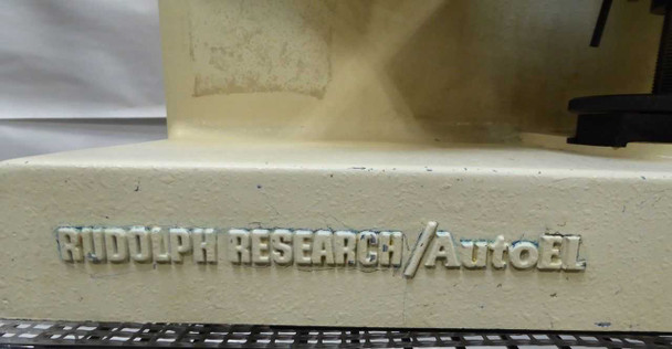 Rudolph Research AutoEL 135A5C – embossed Rudolph Research/AutoEL nameplate on instrument base, close-up