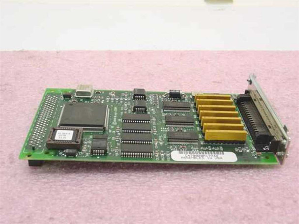Sun SP4710401-01 Ultra Wide Differential SCSI controller card — PCB top view showing SBus edge connector, main controller ICs, and yellow capacitor bank