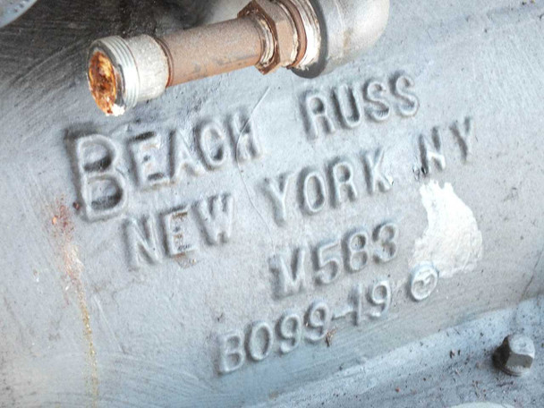 Beach Russ nameplate cast into pump body reading BEACH RUSS NEW YORK NY M583 B099-19