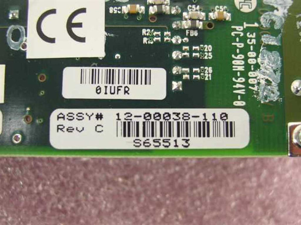Sun JNI FC64-1063 PCB label close-up showing ASSY# 12-00038-110, Rev C, and CE mark