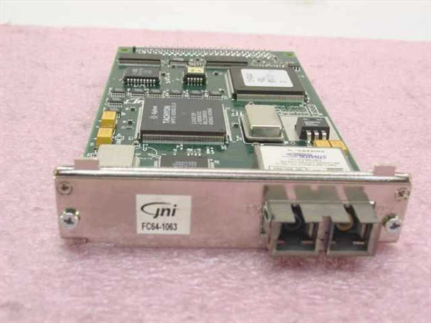 Sun JNI FC64-1063 Fibre Channel PCI Host Bus Adapter – front bracket view showing FC64-1063 label and dual Fibre Channel ports
