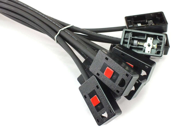 Onamba PVU-B48-022 multiple MC4 junction box sets — several J-boxes with red latches and open lids showing internal brass contacts
