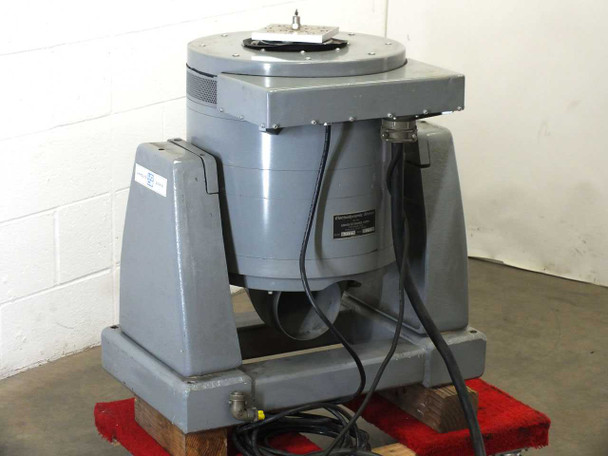 Unholtz-Dickie T110 shaker – rear view showing power and signal cable connections, rating plate, and shaker body on red pallet