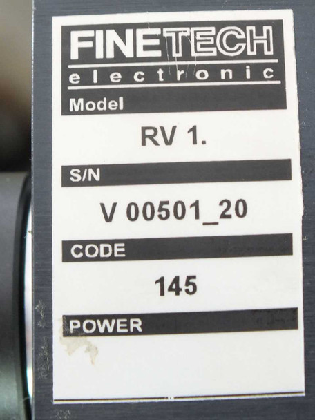Finetech RV 1. component label showing model 'RV 1.', S/N V 00501_20, Code 145