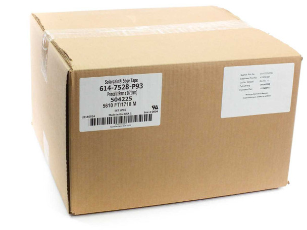 Quanex Solargain 614-7528-P93 butyl edge tape — sealed carton exterior with product label showing part number 504225 and 5610 FT/1710 M