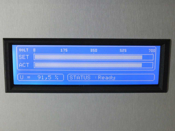 Berger PSS10 LCD bargraph display showing SET and ACT voltage bars, U=91.5% and STATUS: Ready