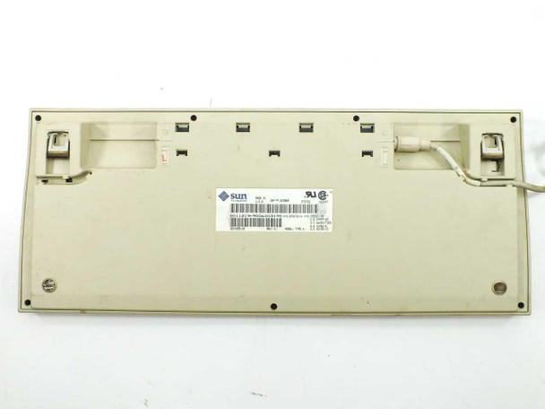 Sun Microsystems 3201005-02 Type 4 Terminal Keyboard – bottom view showing Sun Microsystems label and fold-out tilt feet