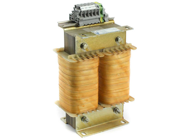 Jaspers Transformatoren 2kVA VE2 single-phase transformer — front three-quarter view showing dual toroidal coil windings and top screw terminal block, no leads attached