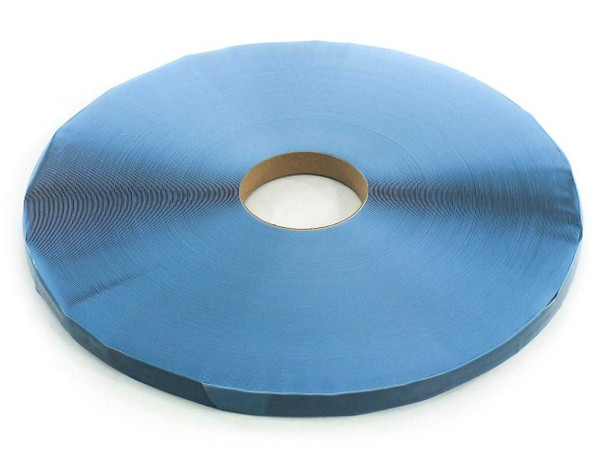 Quanex Solargain 614-7528-P93 primed butyl edge tape roll — full roll view showing blue protective liner