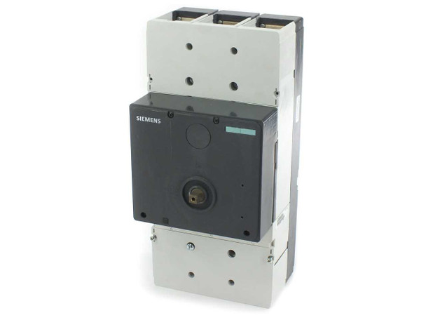 Siemens HMX3B600 MCCB side and top view showing breaker body, enclosure frame, and terminal connection area
